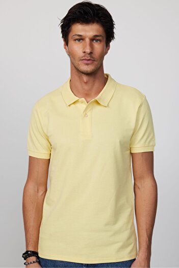 Tudors Men's Slim Fit Slim Fit 100% Cotton Plain Pique Yellow Polo Collar T-Shirt