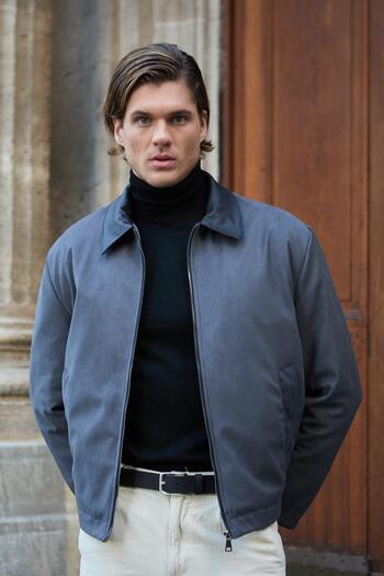 Danger Men's Leather Detailed Suede Anthracite Jacket Coat