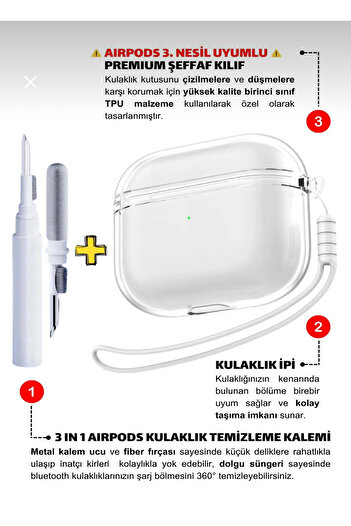 Go Aksesuar AirPods 3Rd Generation Compatible 3in1 Design Thick Silicone Protective Case with Cleaning Apparatus