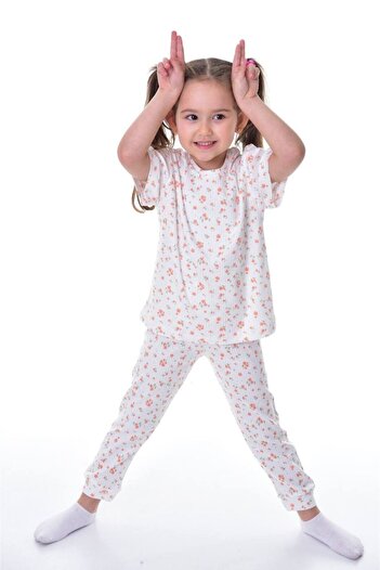 bunny hopp Set de pijamale cu mâneci scurte pentru fete, 100% bumbac, cu imprimeu floral interlock (3,4,5,6,7,8,9,10,11,12 ANI)