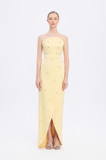 CENGIZ AKTURK Stone Embroidered Detail Strapless Slit Long Evening Dress - 2002C