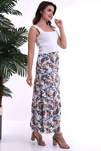 Cotton Mood 22223803 Dok.viskon Desenli Çingene Etek Mavı Bej