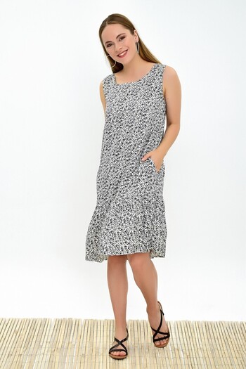Cotton Mood 93030322 Dok.vis.crispy Decoration Ruffled Pocket Sleeveless Dress Ecru Black