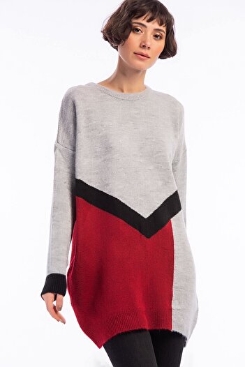 Cotton Mood 8486083 Knitwear Soft Yarn 3-Color Intersiye Tunic Gray