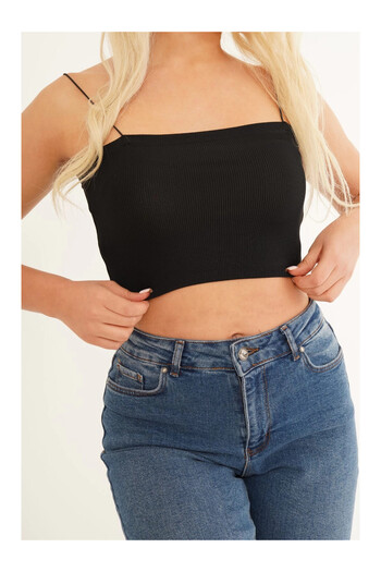 Cotton Mood 23254278 Camisole Thin Strap Topical Blouse Black