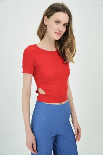 Cotton Mood 9092910 Camisole Open Sides Short Sleeve Blouse Red