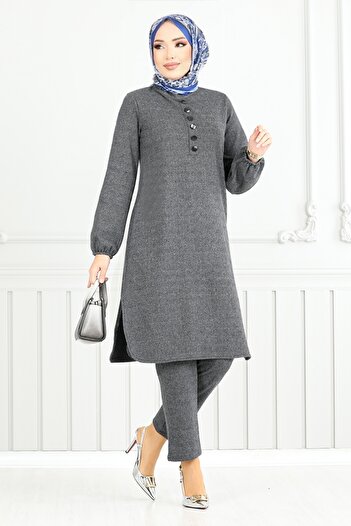 ModaMerve Anthracite Hijab Set - with Button, 22035Ukb929-M