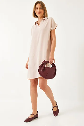 Bianco Lucci Women's Polo Neck Summer Loose Linen Ayrobin Dress 70219 60271008