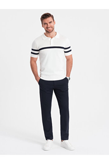 OMBRE Pánské chytré chino kalhoty SLIM FIT - tmavě modrá V3 OM-PACP-0191 M