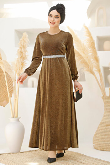 Neva Style Silvery Gold Hijab Evening Dress 42541Gold