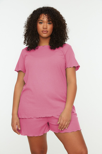 Trendyol Curve Pink Ribbed Knitted Pajamas Set Tbbss22Pt0216