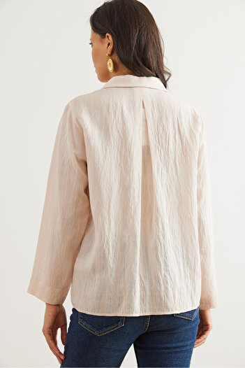 Olalook Women's Stone Light Transparent Stripe Shirt Gml- 19001279