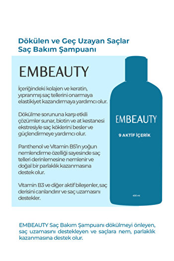 Embeauty Kolajen Ve Keratin Saç Dökülmesine Karşı Hızlı Sac Uzatan Dolgunlaştırıcı Onarıcı Besleyici Şampuan