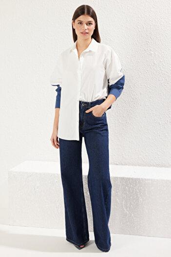 Trendyol Collection Темно-синій заблокований брючний костюм широкого крою Сорочка TWOSS23GO00393 TWOSS23GO00393.