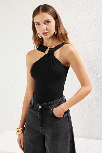 Trendyol Collection Černé příslušenství Detailní patentka Pletené tělo Tprss25Bd00002