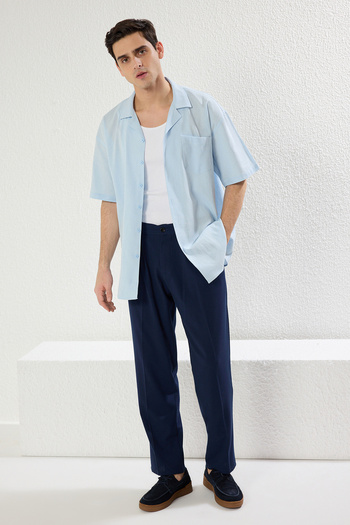 Trendyol Collection Cămașă albastră din bumbac de vară oversize fit TMNSS23GO00080