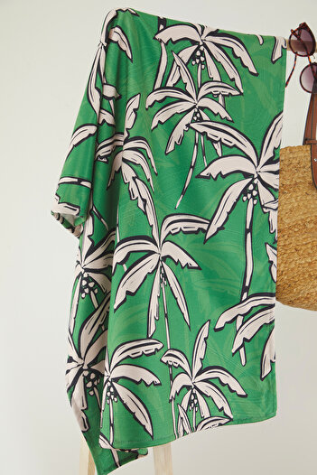 Trendyol Collection Πράσινη πετσέτα παραλίας με τροπικό σχέδιο TBESS25PH00000