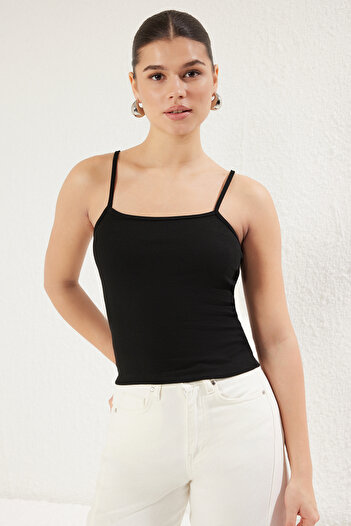 Trendyol Collection 2-Pack Fitted/Body-Fitted Stretchy Knitted Undershirt with Black-Black/White Stripes Twoss25Al00002