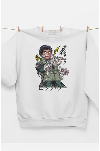 Fuddy Moda Υπερμεγέθη φούτερ Naruto Rock Lee με στάμπα χωρίς κουκούλα, φούτερ με λαιμόκοψη με θέμα Anime Unisex