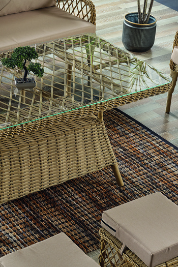 Evdemo Joy Rattan Puflu Bahçe Balkon Takımı 3+1+1+Camlı Masa Cappuccino