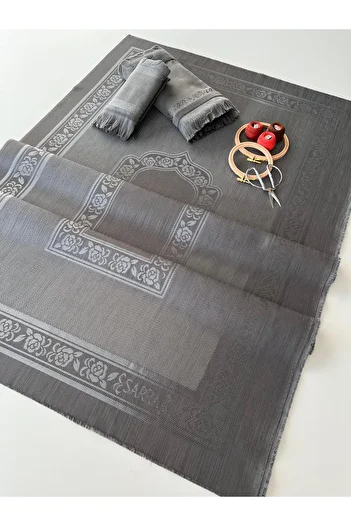 sarra Anthracite 3-Piece Fringed Dark Prayer Rug Set - Etamine