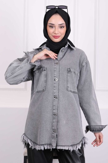 İmajButik Τζιν μπουφάν καπνιστή φούντα