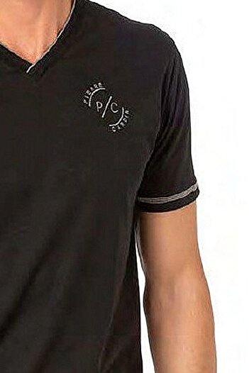 Pierre Cardin 6083 Men's Short Sleeve V-Neck Pajamas Set-Black