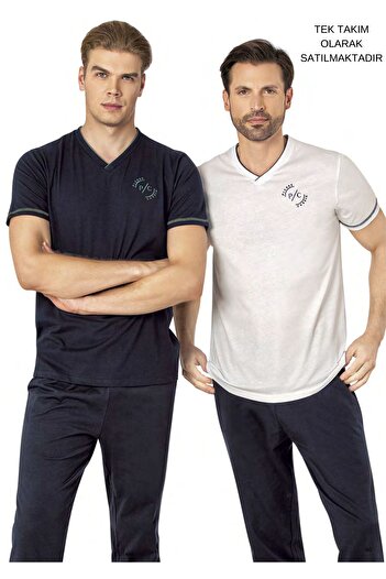 Pierre Cardin Licensed Men's 100% Cotton Short Sleeve V Neck and Pocket Summer Pajamas Set