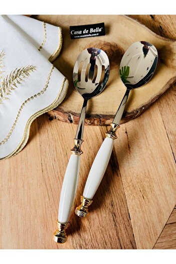 CASA DE BELLA 2 Piece Avant-Garde Salad Serving Set with Gold Stripe