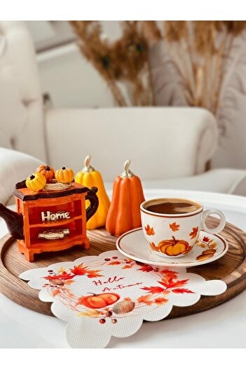 DECO Autumn Themed Hello Autumn Slogan Digital Printed Cocktail Napkin with Washable Laser Cutting