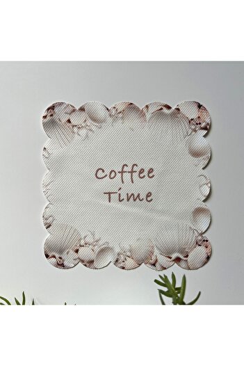 DECO Coffee Time Patterned Seashell Cocktail Napkin - Fabric