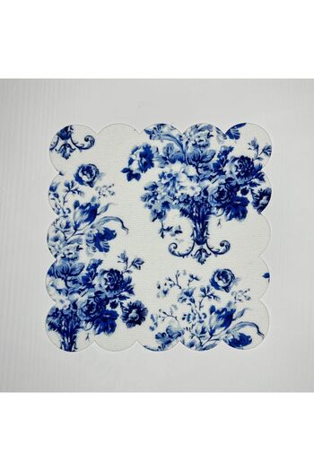 DECO Синя серветка для коктейлів з квітковим візерунком Toile De Jouy - прати можна, вирізана лазером