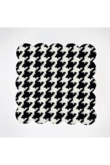 DECO Black and White Digital Printed Houndstooth Patterned Washable Laser Cut Cocktail Napkin