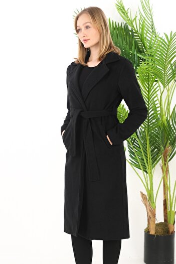 Crystal Palace Black Long Winter Women's Belted Cashmere Coat