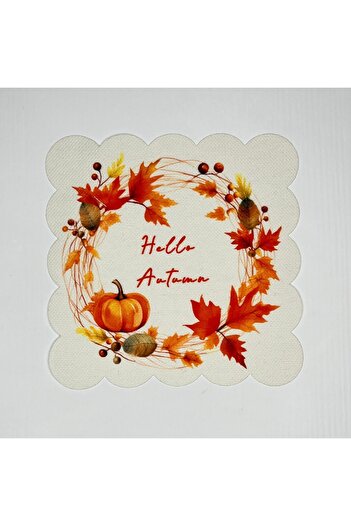 DECO Autumn Themed Hello Autumn Slogan Digital Printed Cocktail Napkin with Washable Laser Cutting