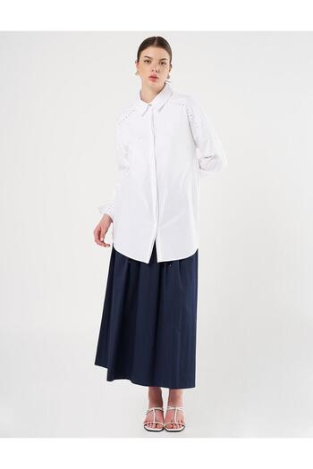 Kayra Optical White Poplin Tunic - Stone Embroidered