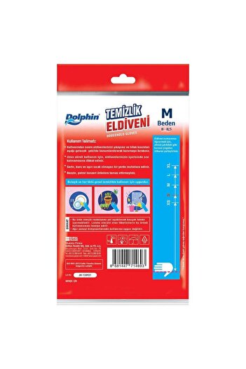 Dolphin Lateks Bulaşık Temizlik Eldiveni - Kırmızı - Orta Boy ( Medium ) - 8-8,5 - 5 Paket