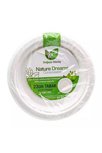 Roll-Up Nature Ecological Cardboard Paper Party Disposable Plate - 22 cm- 3 Packs of 50 Pieces