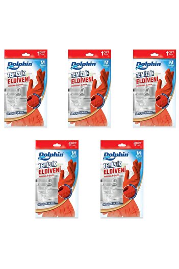 Dolphin Lateks Bulaşık Temizlik Eldiveni - Kırmızı - Orta Boy ( Medium ) - 8-8,5 - 5 Paket