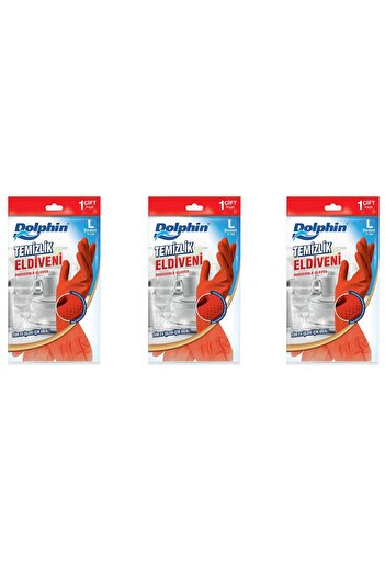 Dolphin Lateks Bulaşık Temizlik Eldiveni - Kırmızı - Large ( Büyük ) - 9-9,5 - 3 Paket