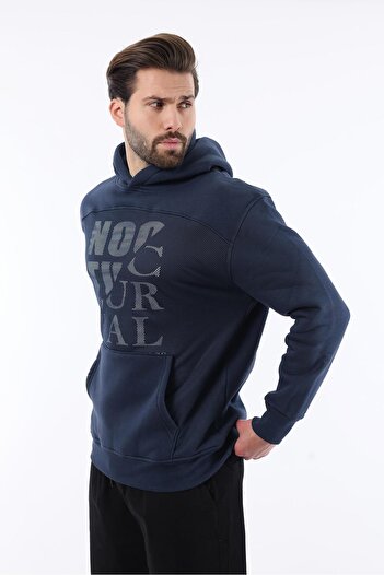 Madmext Ανδρικό φούτερ με κουκούλα Navy Blue με λεπτομέρεια τσέπης 7062