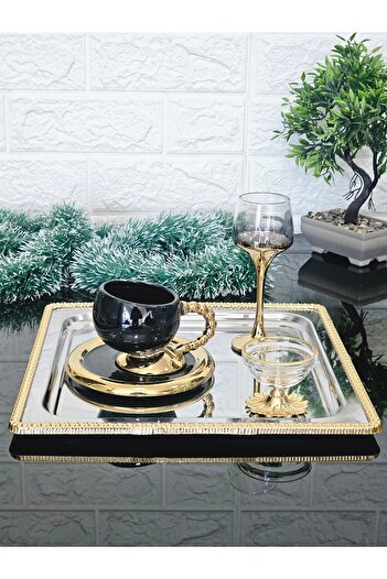 atabey home collection 6 Adet Kahve & Çay & Sunum Tepsisi DELUXE BOY 27 CM KARE ÇERÇEVELİ SERVİS SUNUM TEPSİSİ
