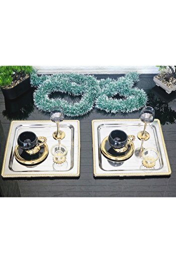 atabey home collection 2 Pieces Coffee & Tea & Presentation Tray Deluxe Size 27 cm Square Frame Serving Presentation Tray