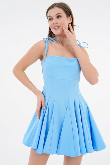 bayansepeti Strapless Princess Cutout Atlas Blue Baby Dress - Off the Shoulder Tie, Flounce 164
