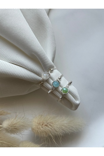 PelvedDesign Triple Crystal Silver Wire Ring Handmade (Blue, Green, White)
