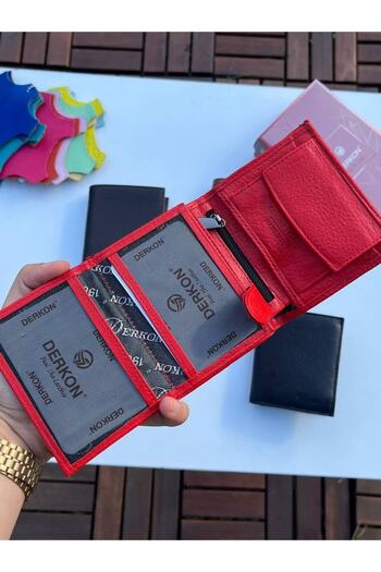 DERKON Monaco Genuine Leather Men's Wallet Red