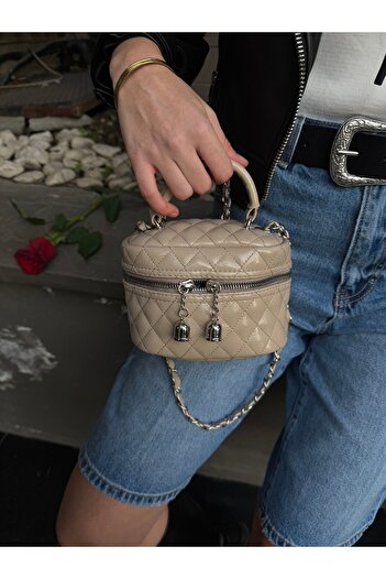 minebag Shiny Beige Faux Leather Almira Women's Crossbody Bag