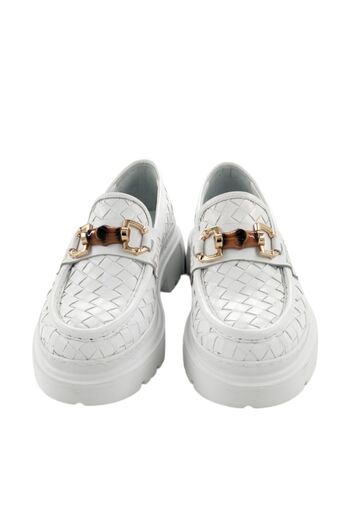 MİLONEK 202413081221   - Men's White Straw Knit Loafer Buckle Casual Shoes