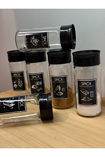 Dinçkan 6-Piece Glass Spice Set with Labels Self-Adhesive Label Storage Container - Spice Rack