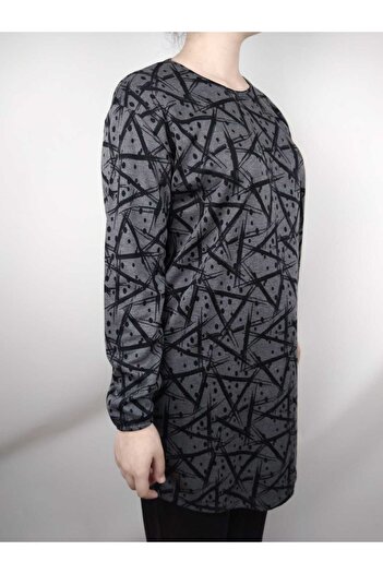 YAŞAR TRİKO Women's Smoked Long Sleeve Crew Neck Lizy Oval Hem Tunic
